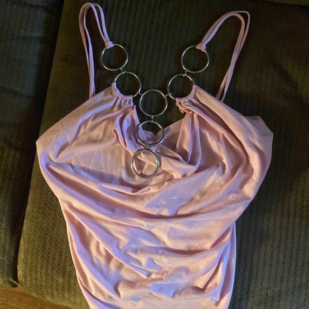 Pink open top with silver chain